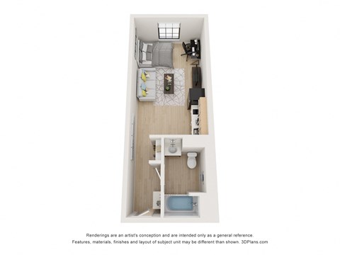 Floor plan for studio, 1 bath, 384 sqft